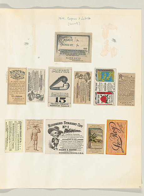 :Album page with twelve tobacco coupons and labels c1888-16x12"(A3) Poster