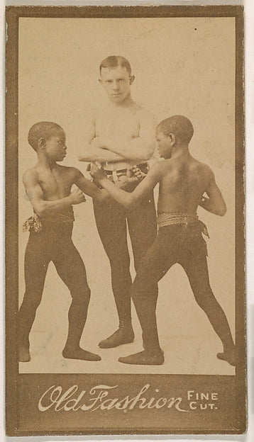 :Man standing with two children boxing from the "Negro Subje-16x12"(A3) Poster