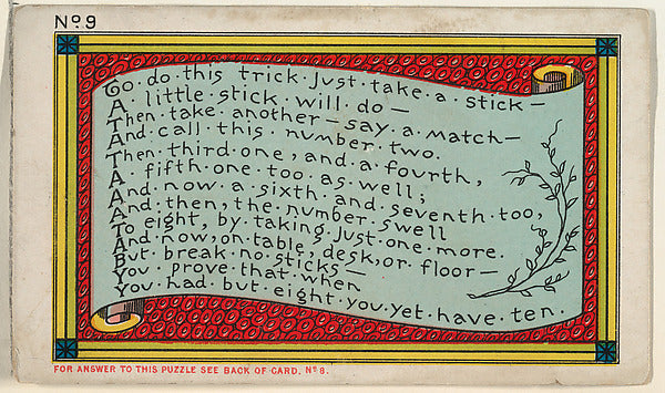 :Puzzle Number 9 The Eight or Ten Puzzle from the Jokes-16x12"(A3) Poster