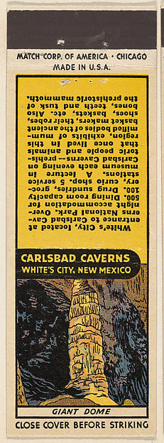 :Giant Dome from Carlsbad Caverns Souvenir Views Match Cover-16x12"(A3) Poster