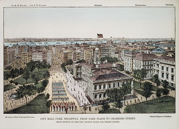 City Hall Park  Broadway  from Park Place to Chambers Street ,  Poster Print Wall Art
