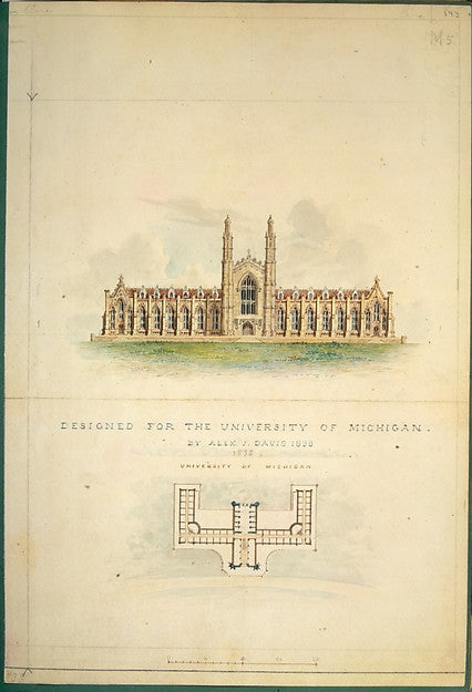 University of Michigan  1838-Alexander Jackson Davis,  Poster Print Wall Art