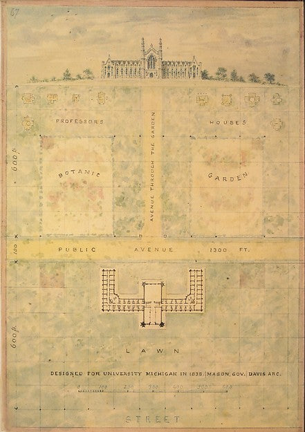 Design for University of Michigan  c1838-Alexander Jackson Dav,  Poster Print Wall Art