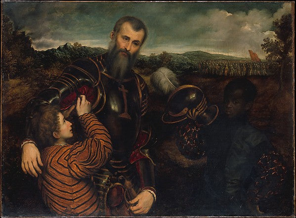 Paris Bordon:Portrait of a Man in Armor with Two Pages -16x12"(A3) Poster