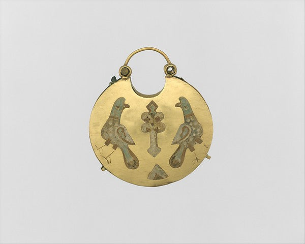 :One of a Pair of Temple Pendants with Two Birds Flanking a -16x12