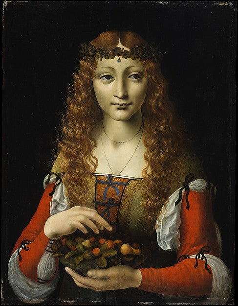 Attributed to Giovanni Ambrogio de Predis:Girl with Cherries-16x12"(A3) Poster