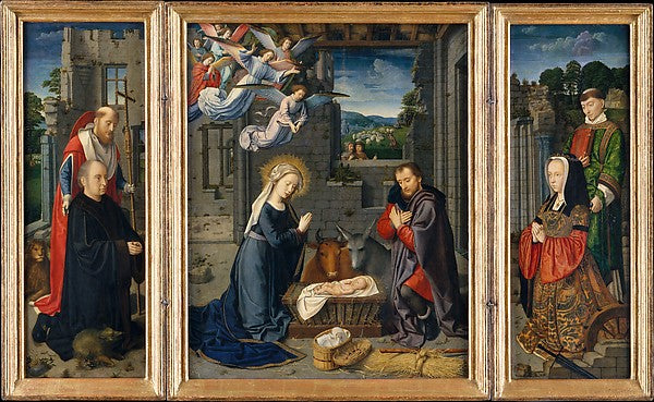 Gerard David:The Nativity with Donors and Saints Jerome and -16x12"(A3) Poster