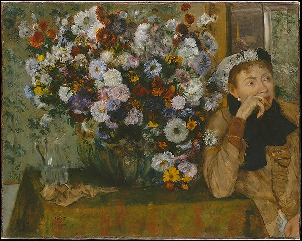 Edgar Degas:A Woman Seated beside a Vase of Flowers 1865-16x12