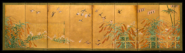 ,Autumn Millet and Small Birds-Attributed to Kan,Japan ukiyo-e Period Image,16x12