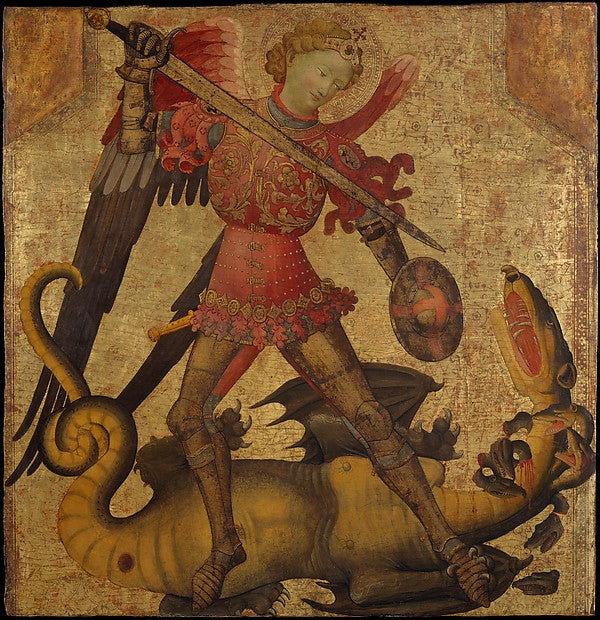 Spanish Painter:Saint Michael and the Dragon c1405-16x12"(A3) Poster