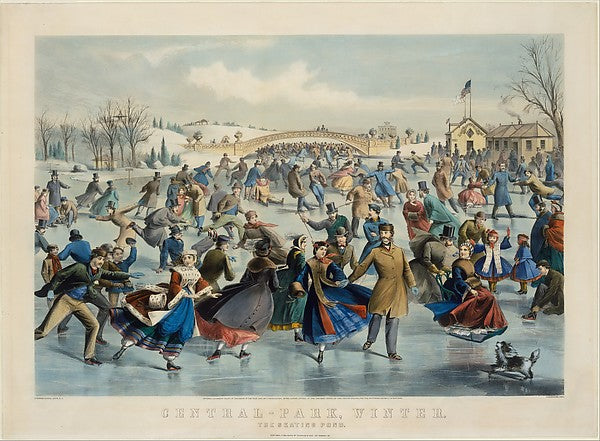 Central Park  Winter – The Skating Pond 1862-After a painting,  Poster Print Wall Art