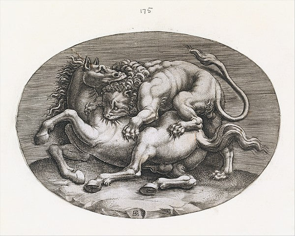 Speculum Romanae Magnificentiae -  Lion Attacking a Horse c1540–,  Poster Print Wall Art