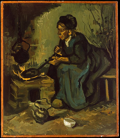 Vincent van Gogh:Peasant Woman Cooking by a Fireplace 1885-16x12"(A3) Poster