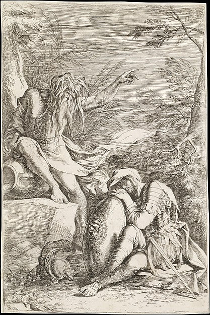 Dream of Aeneas -  Aeneas rests his head on his hands atop his s,  Poster Print Wall Art