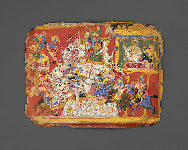Krishna Battles the Armies of the Demon Naraka -  Page from a Bh,  Poster Print Wall Art