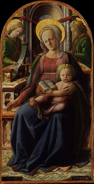 Fra Filippo Lippi:Madonna and Child Enthroned with Two Angel-16x12"(A3) Poster