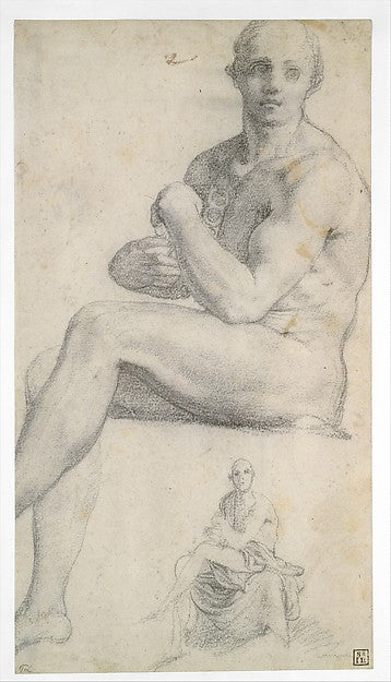 Follower of Jacopo da Pontormo:Two Studies of a Seated Male -16x12"(A3) Poster