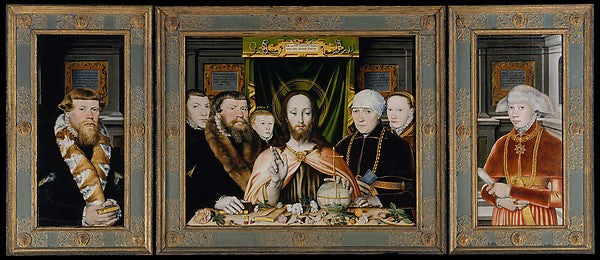 German Painter:Christ Blessing Surrounded by a Donor Family -16x12"(A3) Poster