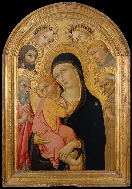 Sano di Pietro:Madonna and Child with Saints Jerome Bernardi-16x12"(A3) Poster