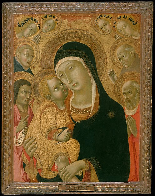 Sano di Pietro:Madonna and Child with Saints John the Baptis-16x12"(A3) Poster