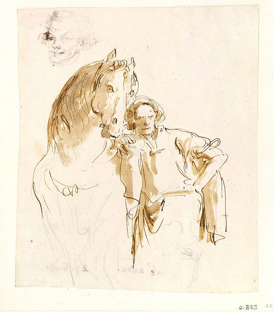 Giovanni Battista Tiepolo:Man Leaning against a Horse 1757-16x12"(A3) Poster