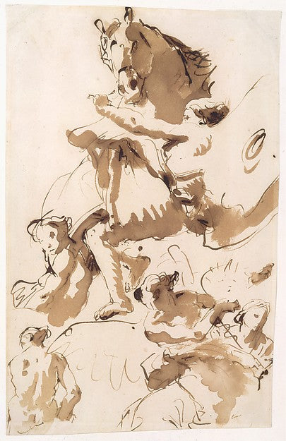 Giovanni Battista Tiepolo:One of the Hours Holding the Bridl-16x12"(A3) Poster