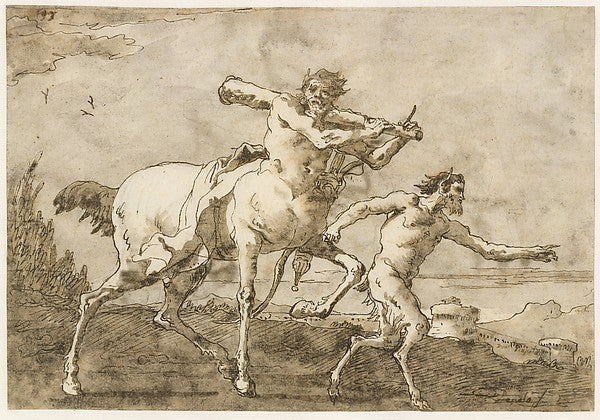 Giovanni Domenico Tiepolo:Satyr Leading a Centaur Who Carrie-16x12"(A3) Poster