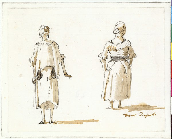 Giovanni Domenico Tiepolo:Caricature of Two Women Seen From -16x12"(A3) Poster