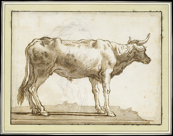 Giovanni Domenico Tiepolo:A Bullock Standing to the Right c1-16x12