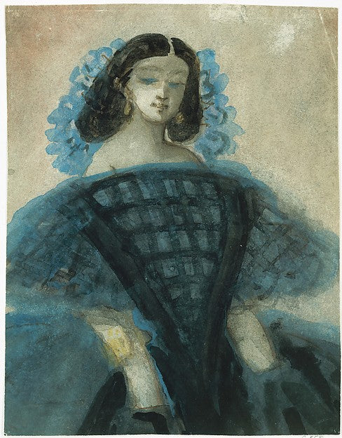 Constantin Guys:Young Woman in a Blue and Black Dress c1863 -16x12"(A3) Poster