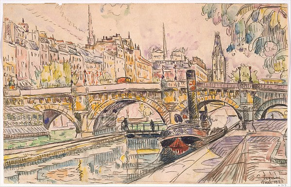 Paul Signac:Tugboat at the Pont Neuf Paris 1923-16x12"(A3) Poster