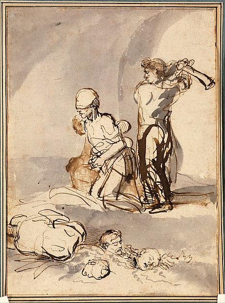 School of Rembrandt van Rijn:Beheading of Anabaptist Martyrs-16x12"(A3) Poster
