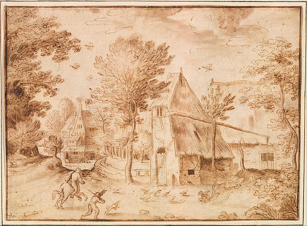 Copy after Joos van Liere:Travelers at a Village c1570–1629-16x12