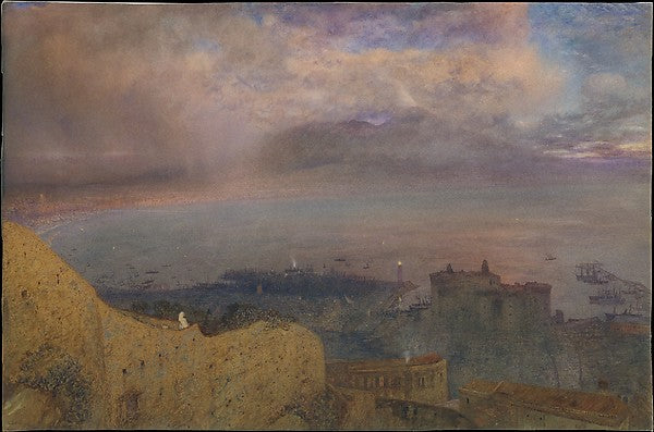 View of the Bay of Naples with Vesuvius  Smoking  in the Dista,  Poster Print Wall Art