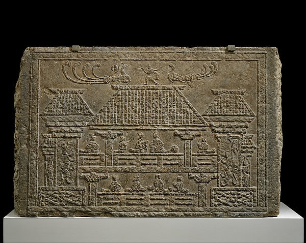 Tomb Panel with Relief of Figures in a Pavilion early 2nd cent,Classic Ming China Image,  Poster Print Wall Art