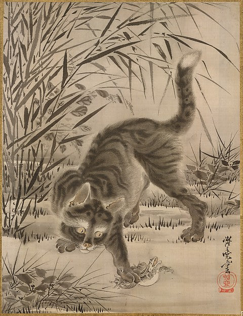 Cat Catching a Frog c1887-Kawanabe Ky?sai,  Poster Print