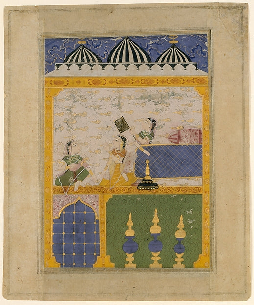 Three Ladies in a Palace Interior -  Page from a Dispersed Laur, 16x12"(A3) Poster