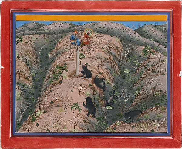 Maharaja Fateh Singh Hunting Female Bears dated 1917-Attribute,  Poster Print Wall Art