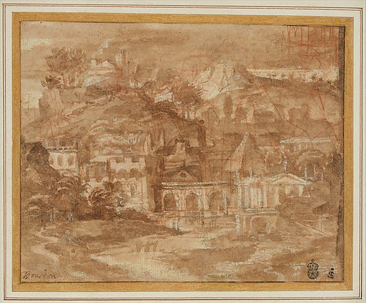 A Classical Landscape with Buildings by a River-Sébastien Bour,16x12"(A3)Poster
