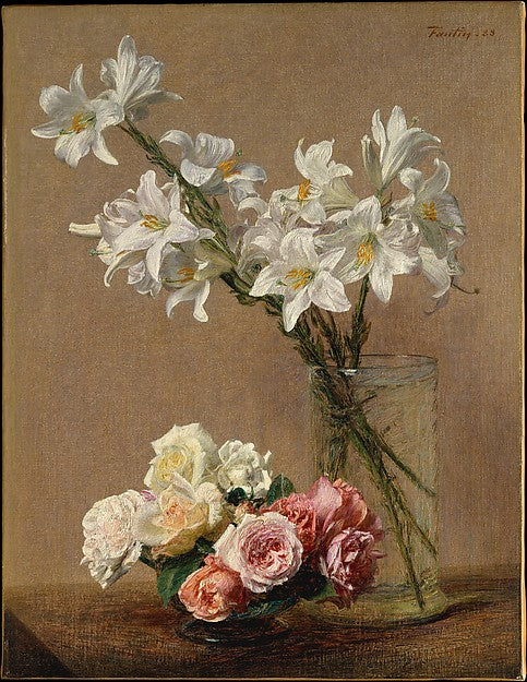 Henri Fantin-Latour:Roses and Lilies 1888-16x12"(A3) Poster