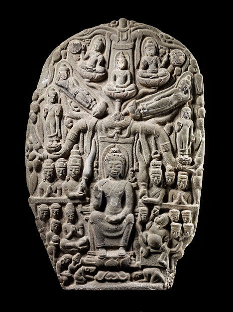 Stele with the Twin Shravasti Miracles first half of the 8th c,16x12