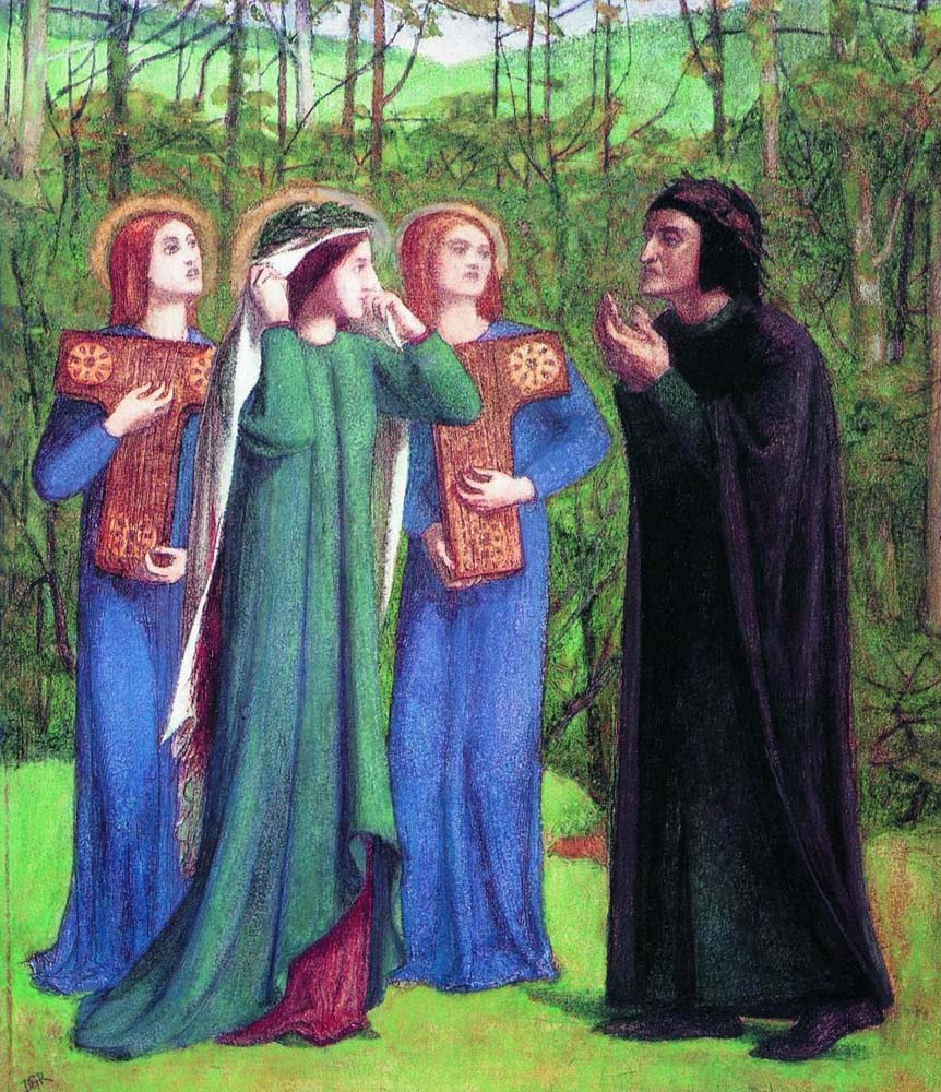 Dante Alighieri series - The Meeting of Dante and Beatrice in Paradise, 1853 by Dante Gabriel Rossetti, pre-Raphaelite artist, 16x12" (A3) Poster
