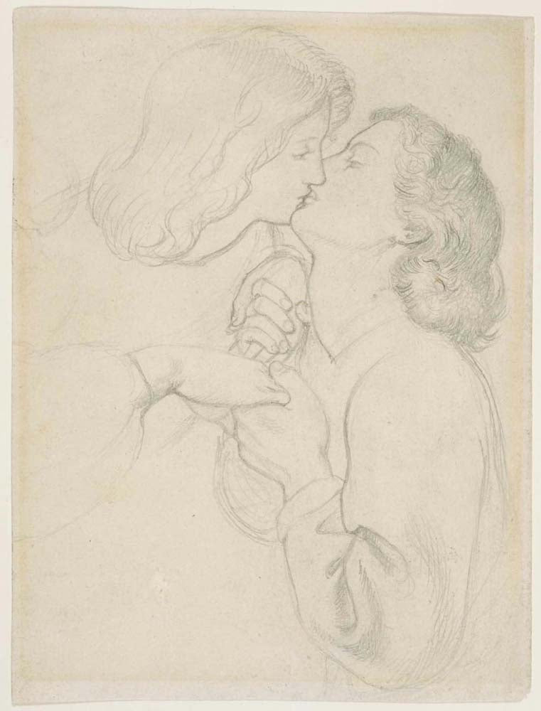 Dante&Beatrice, Rose Garden, ca1861 by Dante Gabriel Rossetti, English Pre-Raphaelite Painter,16x12"(A3) Poster Print