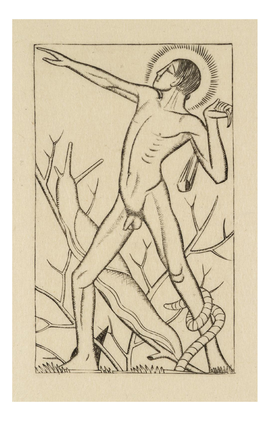 David (Male Nude) 1926, vintage art by Eric Gill, 12x8"(A4) Poster Print