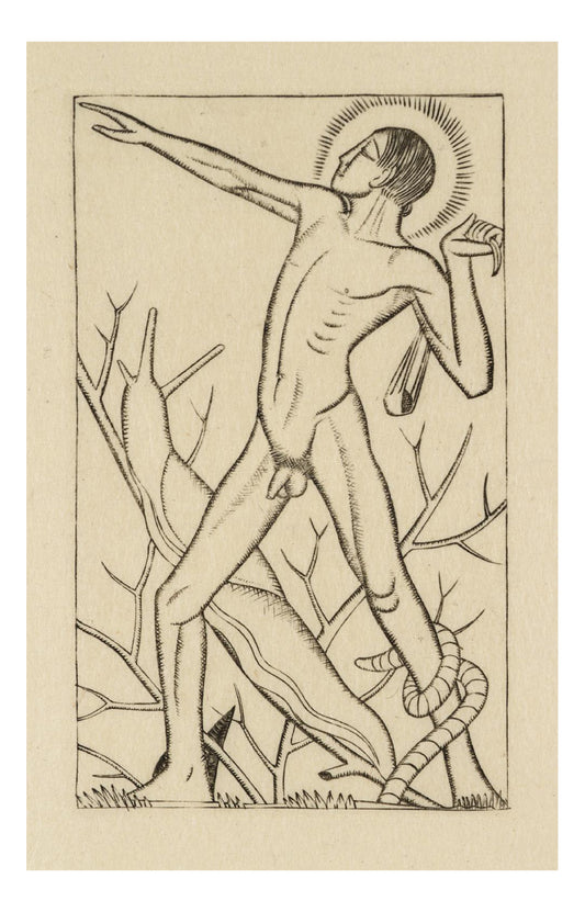 David (Male Nude) 1926, vintage art by Eric Gill, 12x8"(A4) Poster Print