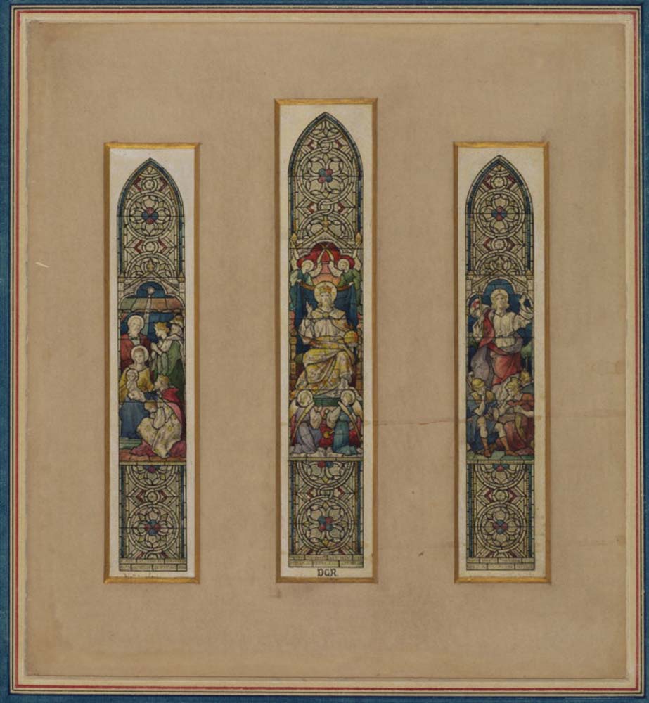 Designs for a stained-glass window by Dante Gabriel Rossetti, pre-Raphaelite artist, 16x12" (A3) Poster