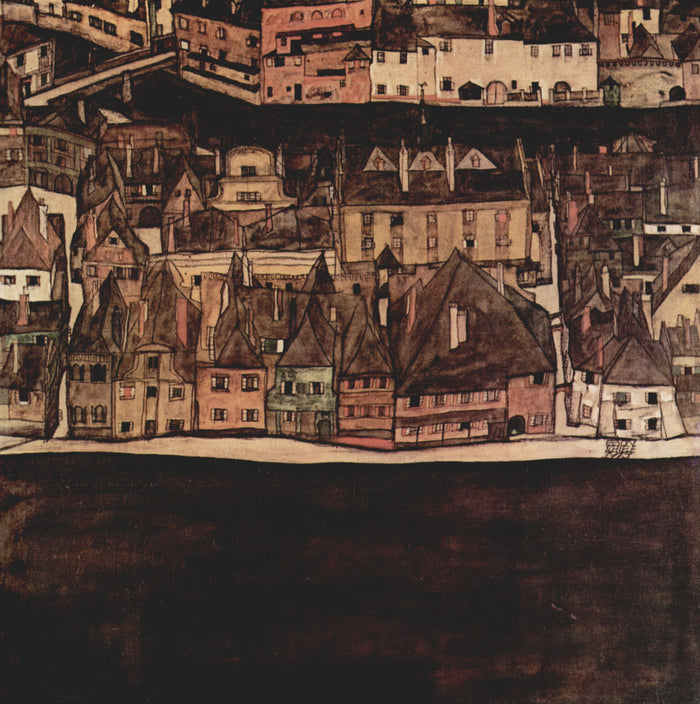 The small town II, landscape by Egon Schiele, 12x8