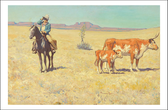    The Puzzled Cowboy by Maynard Dixon, Classic American Western Art, 16x12