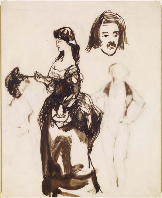 Figure Sketches, ca1845-46 by Dante Gabriel Rossetti, English Pre-Raphaelite Painter,12x8"(A4) Poster Print