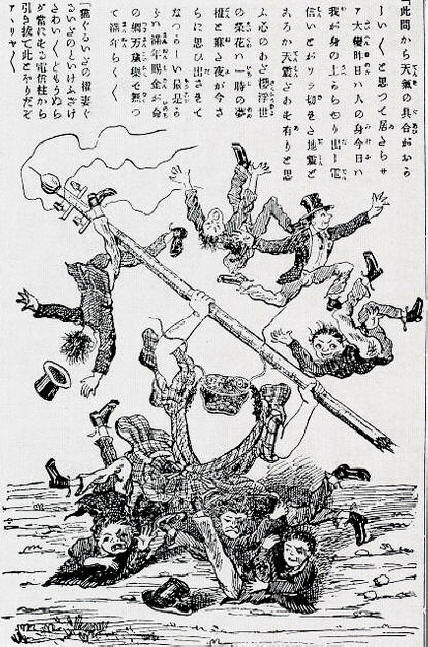 Earthquake-pole, historic, vintage ukiyo-e Japan artwork,12x8"(A4) Poster Print